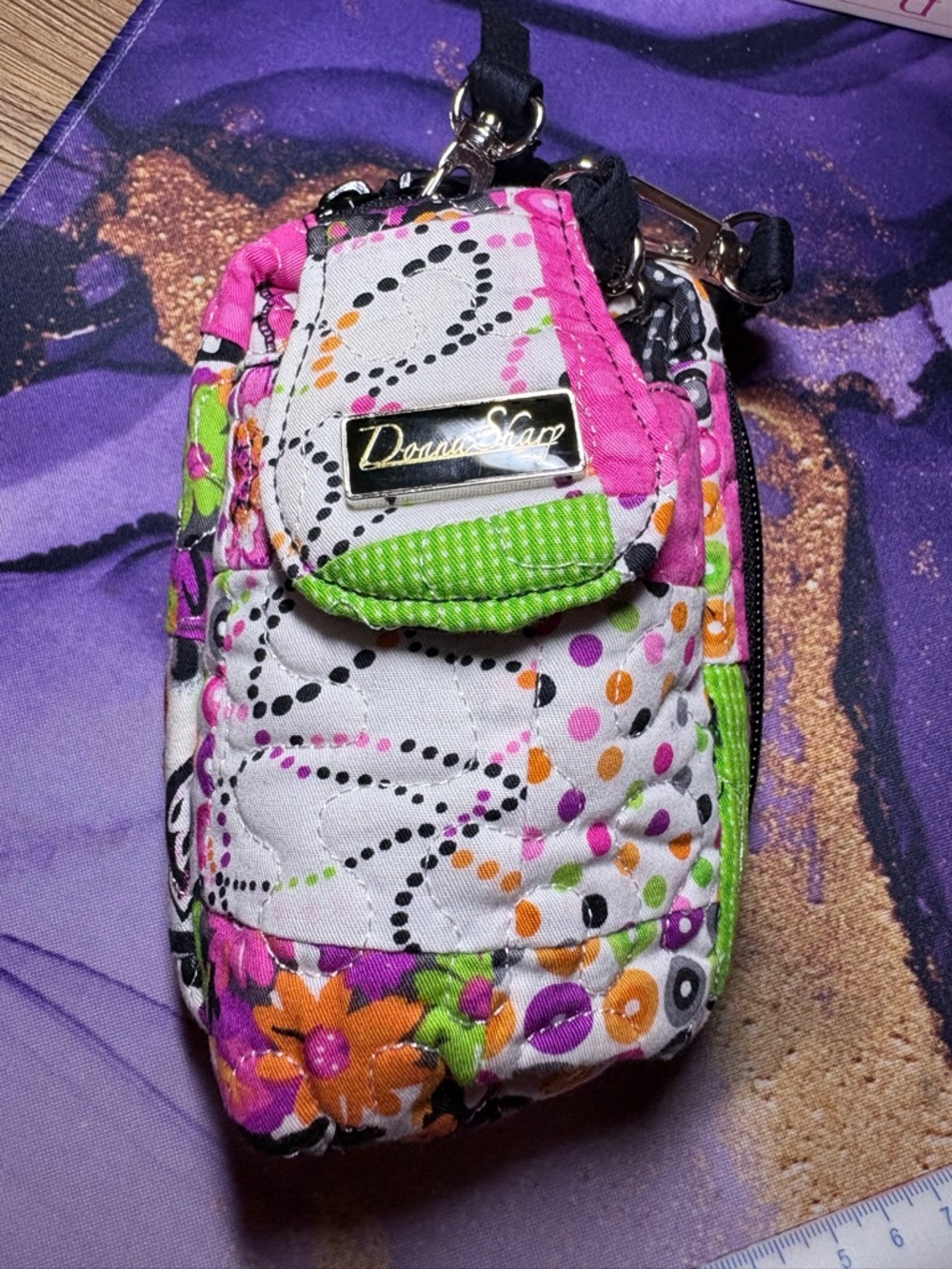 DONNA SHARP Bright Quilted Mini Crossbody with Polka Dot Lining
